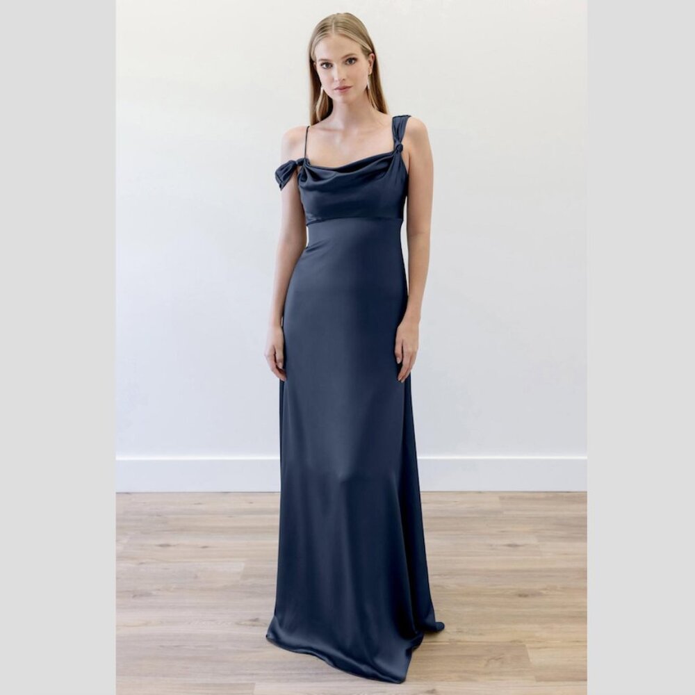 Watters Liam Cowl Neck Gown in Navy s. Medium